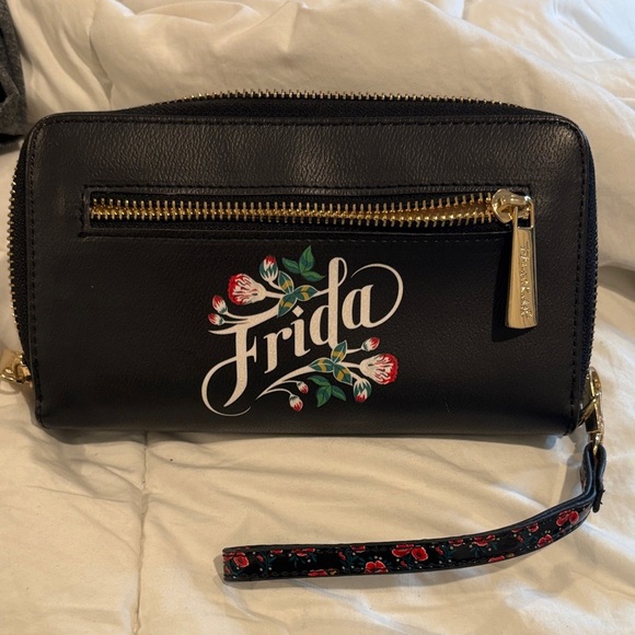 Frida Kahlo Black Floral Wristlet Clutch - Picture 2 of 4